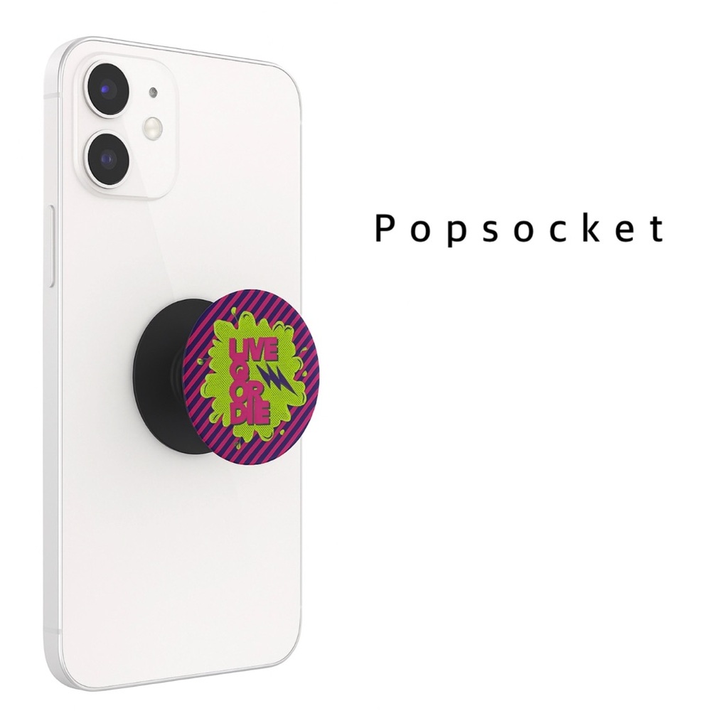 PopSockets PopGrip Phone Grip and Stand Pink Black Stripes Gold Live Q or Die